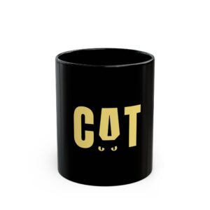 Black Cat Eyes Mug — Minimalist Yellow CAT Design (11oz & 15oz)