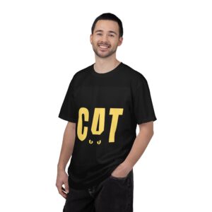 Cat Graphic T-Shirt — Yellow CAT Lettering with Hidden Eyes