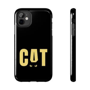 Cat Graphic Tough Phone Case — Minimal Black & Gold Phone Cover with 'CAT' Design
