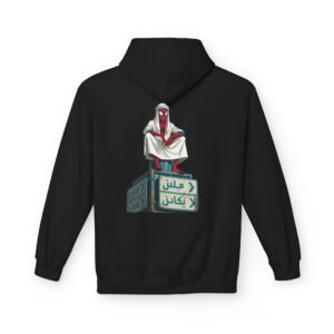 Street Sign Hoodie with Cloaked Spider Hero Illustration